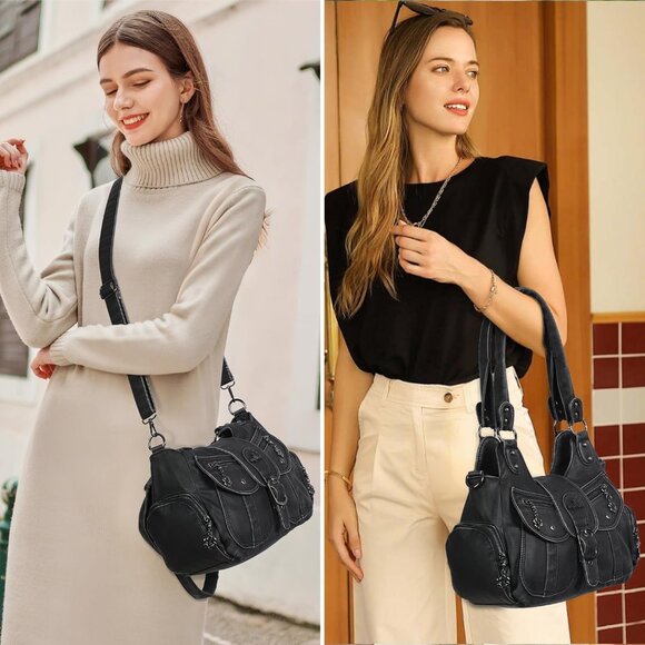 Chic Vegan Leather Hobo Purse - Timeless Design with Crossbody Versatility - Picture 2 of 9